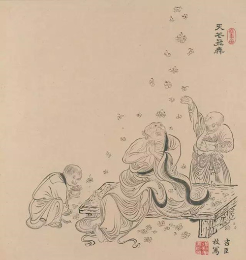 清代冷枚《白描罗汉图二十帧》,乾隆皇帝喜爱